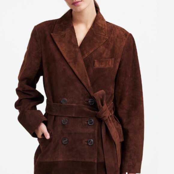 🧥 NWOT Alexa Chung × Madewell Double-Breasted Suede Overcoat – Sz 12 (Sold Out) - Picture 4 of 11
